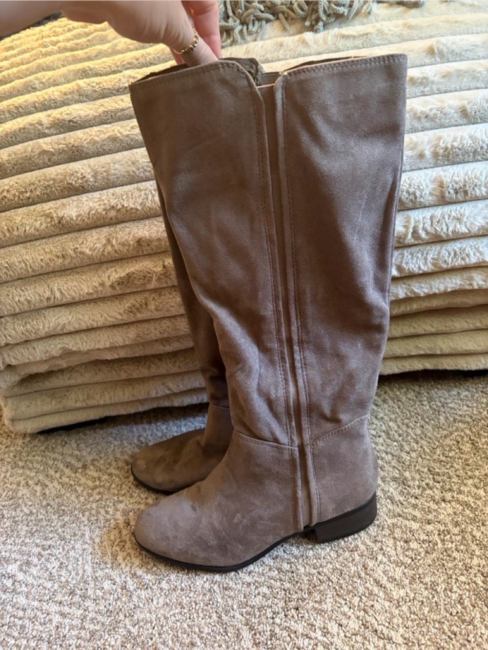 Classic Tall Suede Knee-High Boots in Taupe